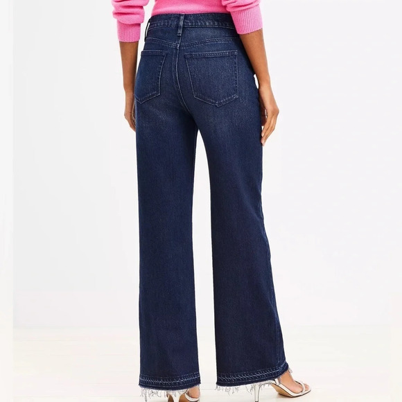 NWT LOFT Petite Unpicked Hem High Rise Wide Leg Jeans in Rinse Overdye Wash - Picture 2 of 8
